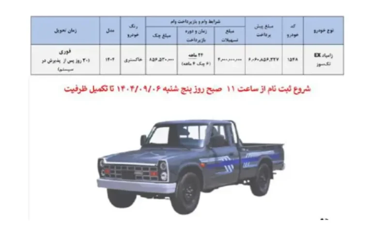 شرایط فروش فوری اعتباری نیسان تکسوز EX آذرماه
