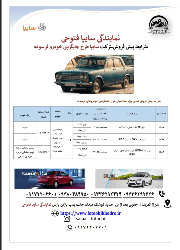 شرایط پیش فروش شرکت سایپا طرح جایگزینی خودرو فرسوده